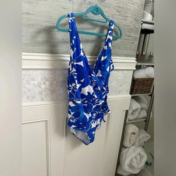 Floral Blue Women's One Piece Swimsuit - Picture 8 of 12